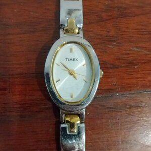Vintage 2004 Timex Two-Tone Bracelet Watch | Oval Face Silver & Gold Minimalist